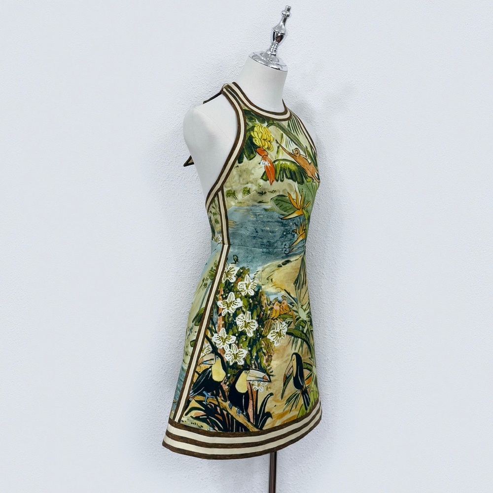Alemais Tropical Halter Mini Dress in Green and Cream - Picture 6 of 8